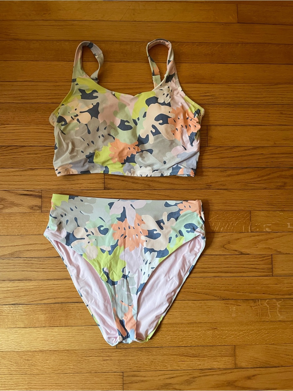 Title Nine Pastel Floral Bikini Set in Pink, Green, Peach, Gray
